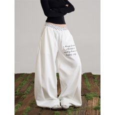 批发纯棉华棉复合美式波点腰头阔腿裤女<b class='q'>春</b>秋高级感宽松高腰显瘦休闲裤