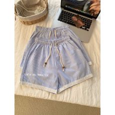 批发简约百搭蕾丝花边条纹阔腿短裤女ins通勤居家短裤遛弯热裤