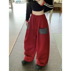 批发【立体腰】 美式格子拼接口袋卫<b class='q'>裤</b>女秋季潮牌设计感休闲运动<b class='q'>裤</b>