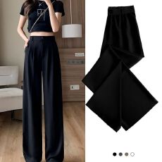 批发阔腿裤女夏薄款春秋高腰垂感显瘦直筒休闲小个子拉链<b class='q'>西装</b>裤高级感