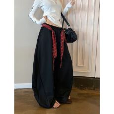 批发美式复古字母印花弯刀<b class='q'>迷彩</b><b class='q'>裤</b>女宽松做旧松紧腰阔腿牛仔长<b class='q'>裤</b>