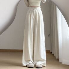 批发冰丝垂感山本裤女夏季薄2026新款小个子高腰米白色棉麻西装阔腿裤