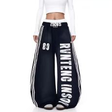 批发美式巴鲁米运动风字母印花卫裤男女春<b class='q'>秋</b>宽松设计感阔腿裤休闲裤