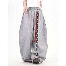 批发400克复合配绑绳  松紧腰M4休闲长裤女2026春夏复古宽松直筒长裤