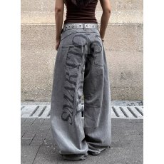 批发休闲美式潮流设计感阔腿裤微喇宽松长裤高街男女款百搭<b class='q'>牛仔裤</b>直筒