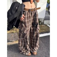 批发2026秋冬季新款窄版阔腿裤毛呢格子高腰显瘦大码加厚<b class='q'>保暖</b>直筒裤子