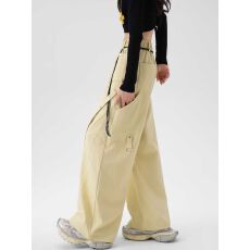 批发美式弯刀工装阔腿裤女春秋<b class='q'>新款</b>高腰小个子宽松显瘦卡其色拖地裤子