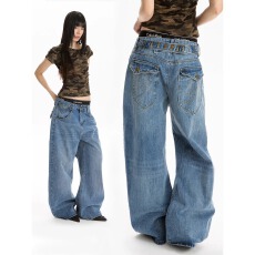 批发显瘦百搭窄版阔腿牛仔裤女薄款新款<b class='q'>高腰</b>小个子拖地直筒裤
