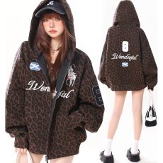 批发华棉复合 原版刺绣/包边 豹纹贴布刺绣印花连帽卫衣开衫外套男女