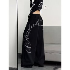 批发春<b class='q'>秋</b>街舞潮牌爵士舞裤子女jazz跳舞烫钻卫裤嘻哈宽松休闲运动裤潮