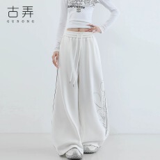 批发潮牌美式字母阔腿卫裤女2026新款小个子抽绳松紧腰宽松休闲<b class='q'>运动</b>裤