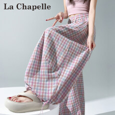批发格子抽绳<b class='q'>工装</b>弯刀阔腿裤女夏季新款宽松显瘦垂感薄款休闲拖地裤子