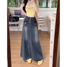 批发<b class='q'>百搭</b>高腰牛仔裙半身裙女2026新款复古设计感小众A字长裙夏季裙子