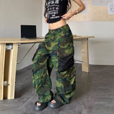 批发美式复古迷彩水洗工装裤<b class='q'>男士</b>宽松休闲百搭长裤男女多口袋迷彩裤潮