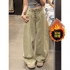 批发卡其色工装<b class='q'>牛仔裤</b><b class='q'>女</b>2026新款秋冬加绒显瘦宽松美式复古阔腿弯刀裤