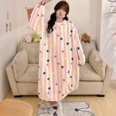 批发量大价优25年冬季法兰绒加厚连衣裙睡裙直播高品中长款睡裙家居