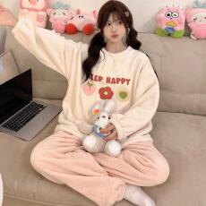 批发量大价优25年冬季法兰绒加厚<b class='q'>睡衣</b>女套装直播高品家居圆领卡通