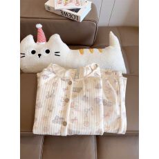 批发空气棉感夹层秋冬季长袖长裤萌趣木马兔睡衣女针织夹棉家居服官方