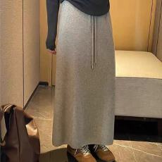批发2025松紧腰抽绳休闲针织半身裙女秋季韩版高腰显瘦<b class='q'>中长款</b>直筒裙