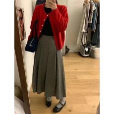批发小众灰色波点百褶<b class='q'>半身裙</b>女装早秋高腰显瘦梨形身材中长款a字裙子