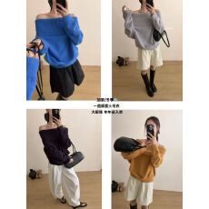 批发一字肩针织打底衫女2025秋冬<b class='q'>不规则</b>内搭毛衣法式露肩长袖百搭上衣