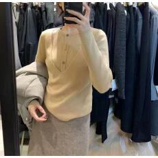 批发2025年设计感假两件长袖针织打底衫女秋冬季毛衣内搭<b class='q'>修身</b>短款上衣