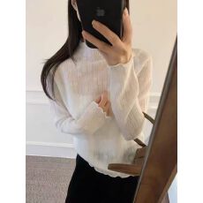 批发<b class='q'>韩版</b>木耳边蕾丝提花针织衫2025年秋季新款女温柔风洋气甜美上衣潮