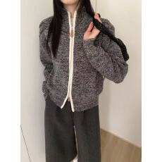 批发2025简约<b class='q'>韩版</b>拼色双拉链高领毛衣女装秋冬新款宽松慵懒风休闲针织