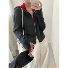 批发韩版时尚拼色大翻领拉链针织开衫2025秋冬新款长袖<b class='q'>气质</b>毛衣上衣女