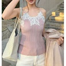 批发超仙气~重工刺绣蕾丝法式辣妹针织吊带背心内搭纯欲性感<b class='q'>修身</b>上衣