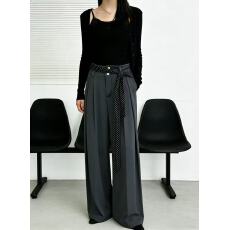 批发韩版chic通勤风高腰阔腿长裤女<b class='q'>春</b>季2026新款丝巾腰带百搭休闲长裤