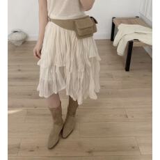 2026年春季韩系不规则蕾丝拼接半身裙女气质显瘦压褶a字蛋糕裙潮