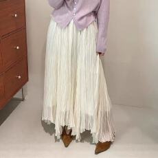 批发2026春季新款韩版高腰A字半身裙女垂感网纱双层中<b class='q'>长裙</b>气质百褶裙