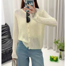 批发韩系极简风薄款防晒长袖针织开衫女春季新款微透简约坑条透气上衣