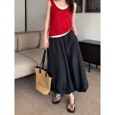 批发小众设计感中长款花苞裙<b class='q'>百搭</b>松紧腰A字蓬蓬裙韩系黑色高腰半身裙