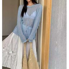 批发温柔风坑条镂空针织衫女2026年春季新款<b class='q'>宽松</b>显瘦喇叭袖上衣<b class='q'>打底衫</b>