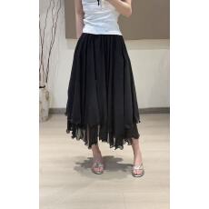 批发法式不规则垂坠感蓬蓬半身裙裙女春2026木耳边<b class='q'>高腰</b>A字褶皱大摆裙