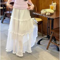 批发韩系网纱百褶<b class='q'>半身裙</b>女夏季2026年新款垂坠感蛋糕<b class='q'>长裙</b>a字大摆伞裙