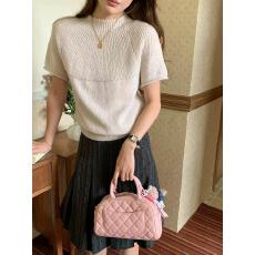 法式立领针织衫毛衣短袖纯色内搭高级感时尚百搭独特减龄T恤上衣