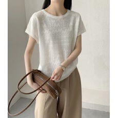 批发2026夏季新款高级感蕾丝短袖T恤<b class='q'>女士</b>慵懒风提花设计上衣时髦百搭