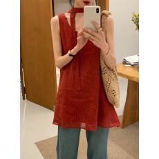 批发韩系U领挂脖系带波点背心裙女2026春夏<b class='q'>新款</b>百搭小个子无袖上衣女