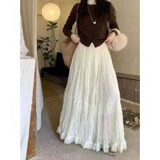 批发法式温柔风中长款大摆<b class='q'>伞</b><b class='q'>裙</b>女春季新款高腰网纱A字褶皱百褶半身<b class='q'>裙</b>