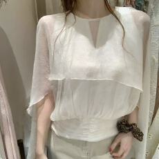 批发2026新款爆款温柔风<b class='q'>雪纺衫女</b>荷叶边圆领宽松设计感独特漂亮上衣女