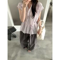 批发2026年夏季新款韩系气质简约时尚<b class='q'>甜美</b>绑带收腰衬衫修身显瘦上衣女