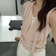 批发法式高级感飘带假两件无袖背心女<b class='q'>夏季</b>新款外穿修身洋气漂亮小上衣