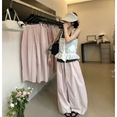 批发韩系高腰阔腿裤女2026夏季新款松紧腰宽松显瘦亲肤透气休闲裤长裤