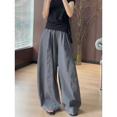 批发美式慵懒松弛感灰色裤子女夏薄款2026新款高腰垂感宽松弯刀阔腿裤