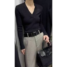 批发法式气质V领<b class='q'>长袖</b>针织衫女秋冬内搭修身显瘦百搭打底衫基础款上衣