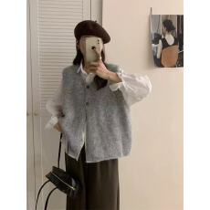 批发韩系简约百搭软糯慵懒风毛衣马甲女2025秋冬新款宽松叠穿针织背心
