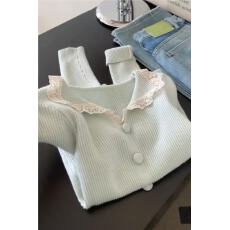 批发甜美蕾丝花边翻领针织衫女秋冬内搭外穿打底衫上衣